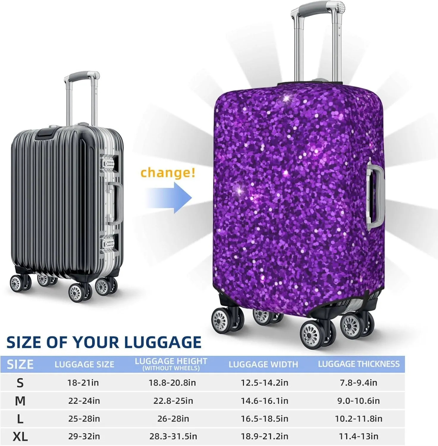 Purple Glitter Luggage Cover,Washable Suitcase Covers Fashion Luggage Covers,Anti-Scratch Suitcase Protector Cover