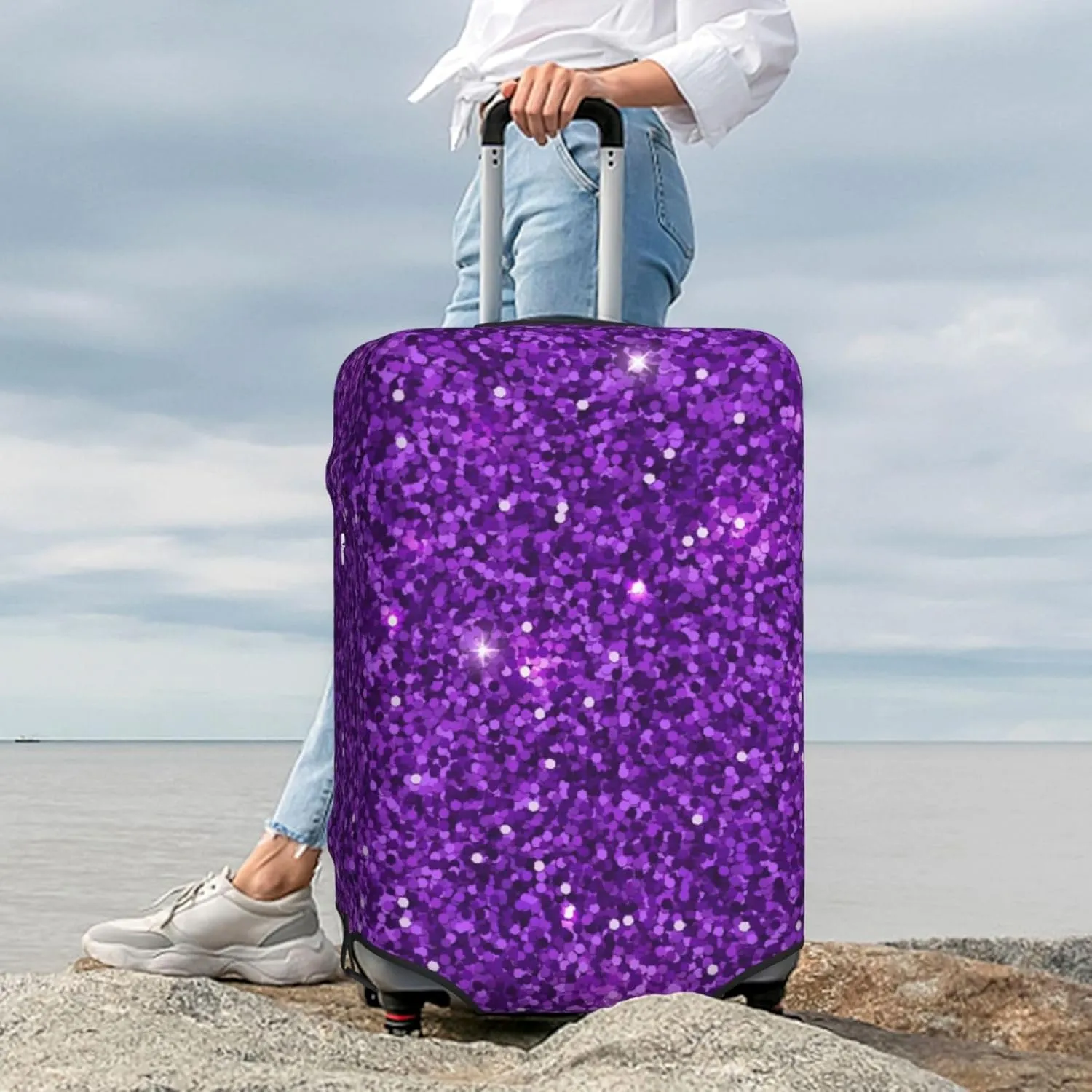 Purple Glitter Luggage Cover,Washable Suitcase Covers Fashion Luggage Covers,Anti-Scratch Suitcase Protector Cover