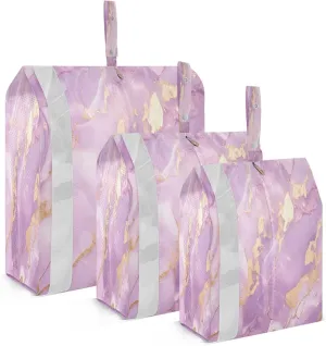 Purple Gold Marble Packing Cubes for Travel 3 Set Compression Travel Bags Luggage Organizer Bags for Luggage