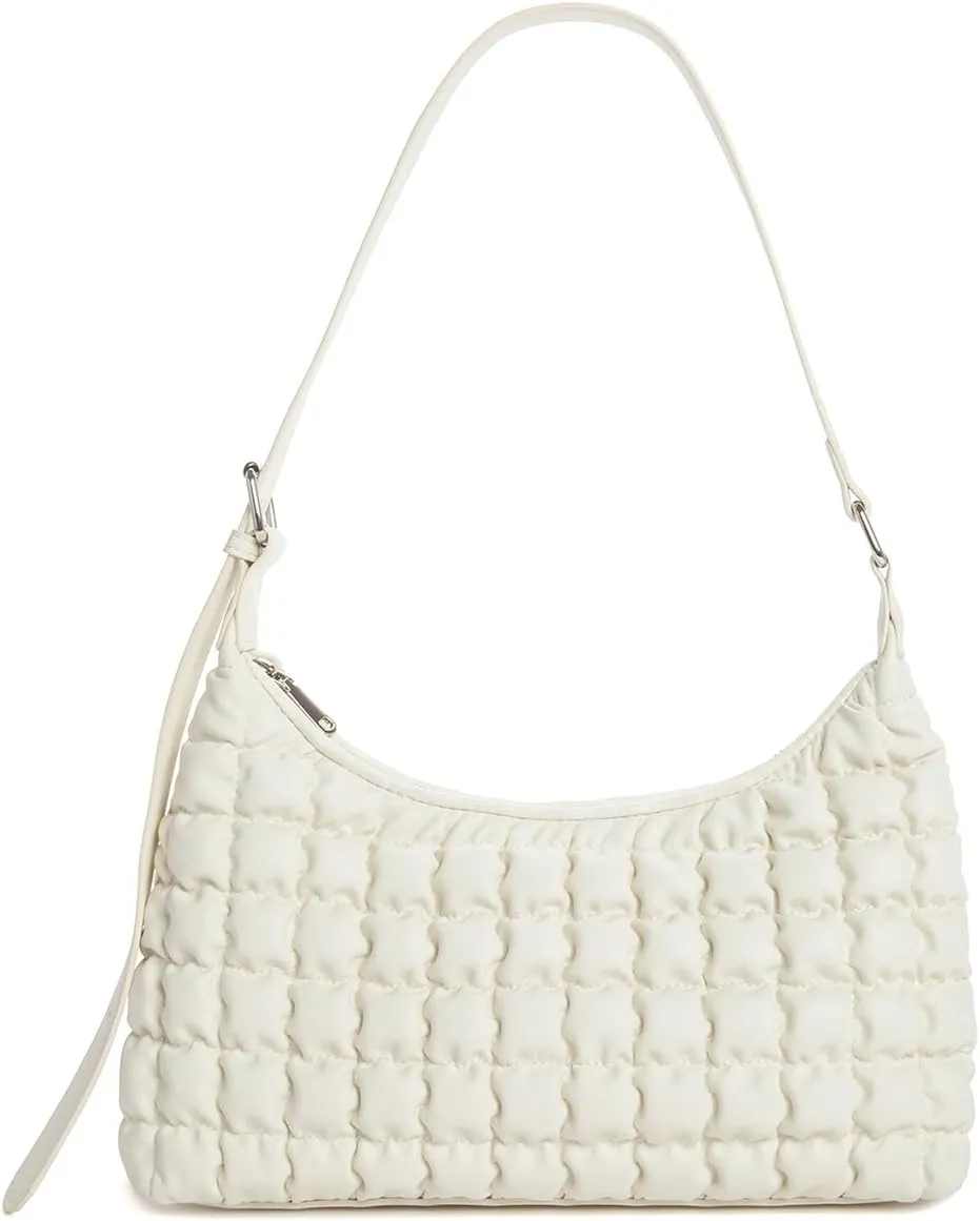 Quilted Crossbody Bags for Women Leather Vegan Pleated Plaid Purse Shoulder Bags Lightweight Puffer Bag Satchel Handbag