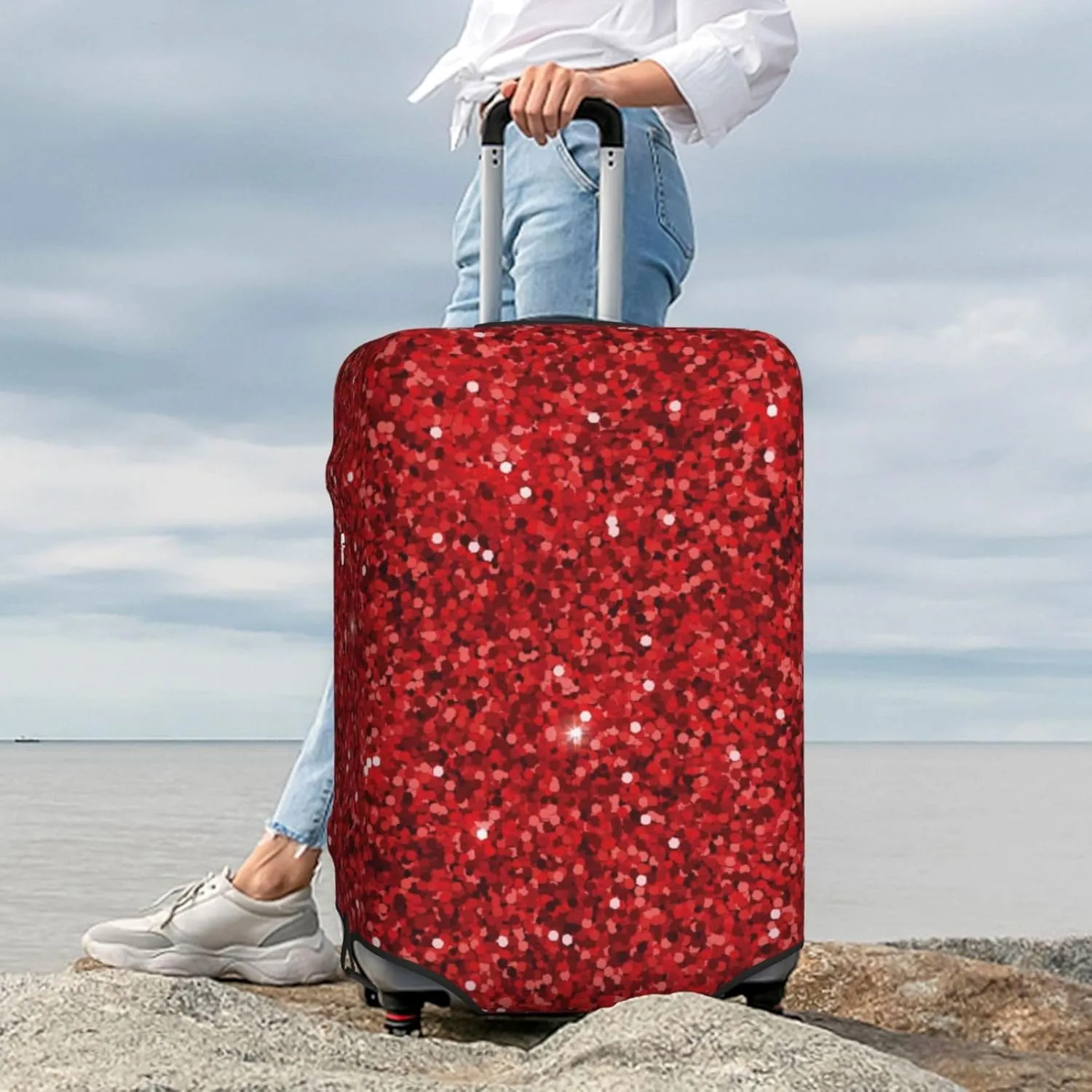 Red Glitter Luggage Cover,Washable Suitcase Covers Fashion Luggage Covers,Anti-Scratch Suitcase Protector Cover