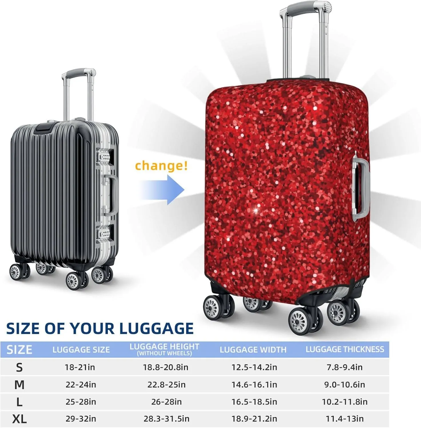 Red Glitter Luggage Cover,Washable Suitcase Covers Fashion Luggage Covers,Anti-Scratch Suitcase Protector Cover