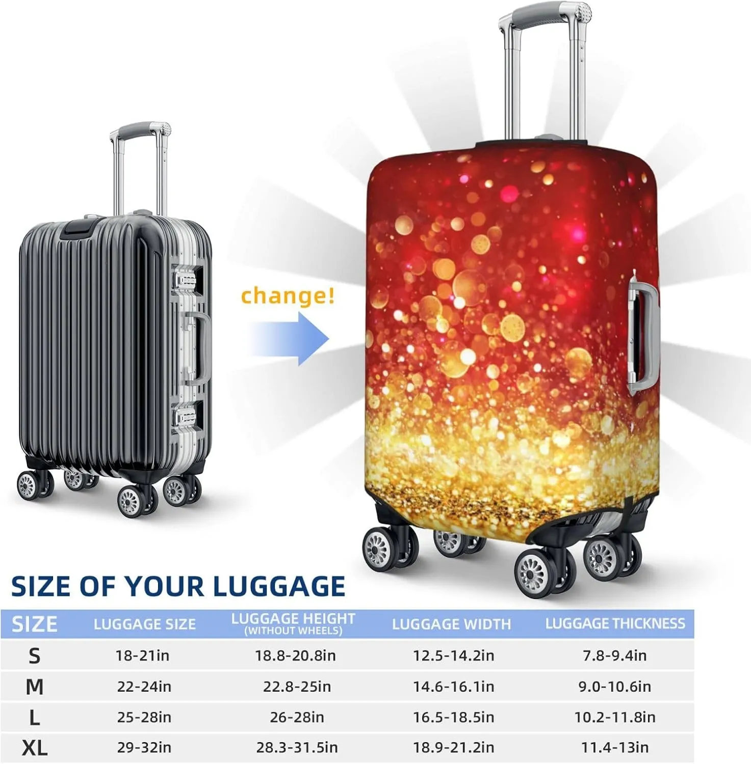 Red Gold Glitter Luggage Cover,Washable Suitcase Covers Fashion Luggage Covers,Anti-Scratch Suitcase Protector Cover