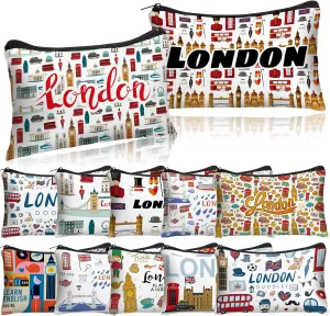 Reginary 12 Pack Cosmetic Bag Travel Souvenirs Gift Makeup Bag Lover Gifts Friendship Family Toiletry Storage for Women Vacation Traveller Trip(London)