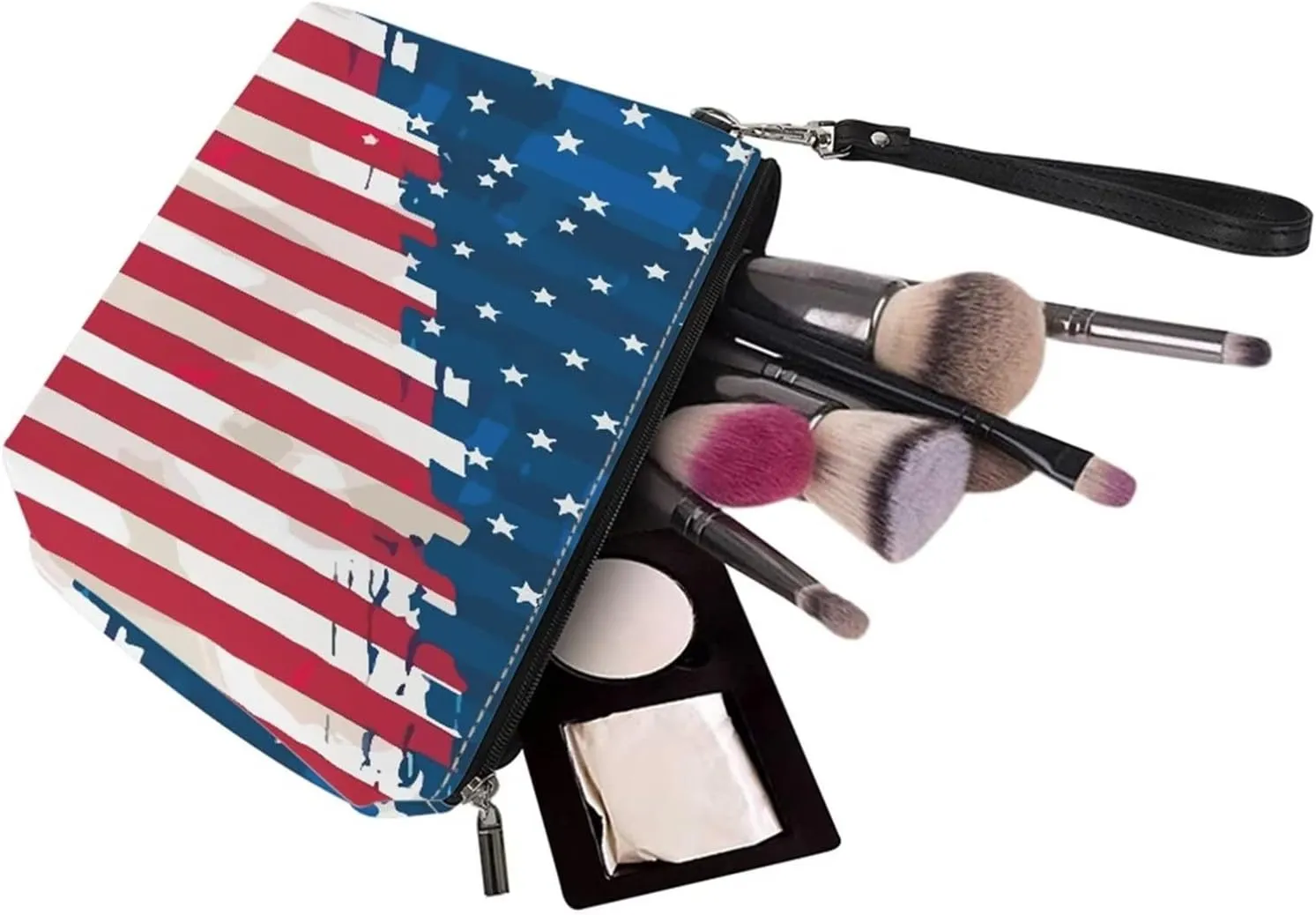 Renewold American FlagDesigns Cosmetic Bag Zipper Closure Roomy Cosmetic Bag Waterproof Pouch Travel Small Brush Case Leather Decorative Bag