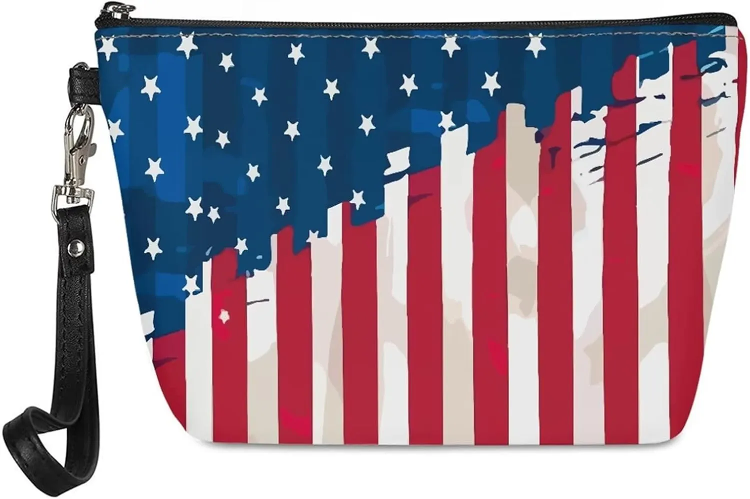 Renewold American FlagDesigns Cosmetic Bag Zipper Closure Roomy Cosmetic Bag Waterproof Pouch Travel Small Brush Case Leather Decorative Bag