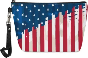 Renewold American FlagDesigns Cosmetic Bag Zipper Closure Roomy Cosmetic Bag Waterproof Pouch Travel Small Brush Case Leather Decorative Bag