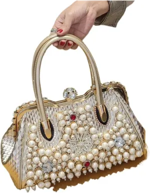 Rhinestone Bags Pearl Women's Handbag Leather Diamond Shoudler Crossbody Evening Bag Portable Rhinestone Lock Bags