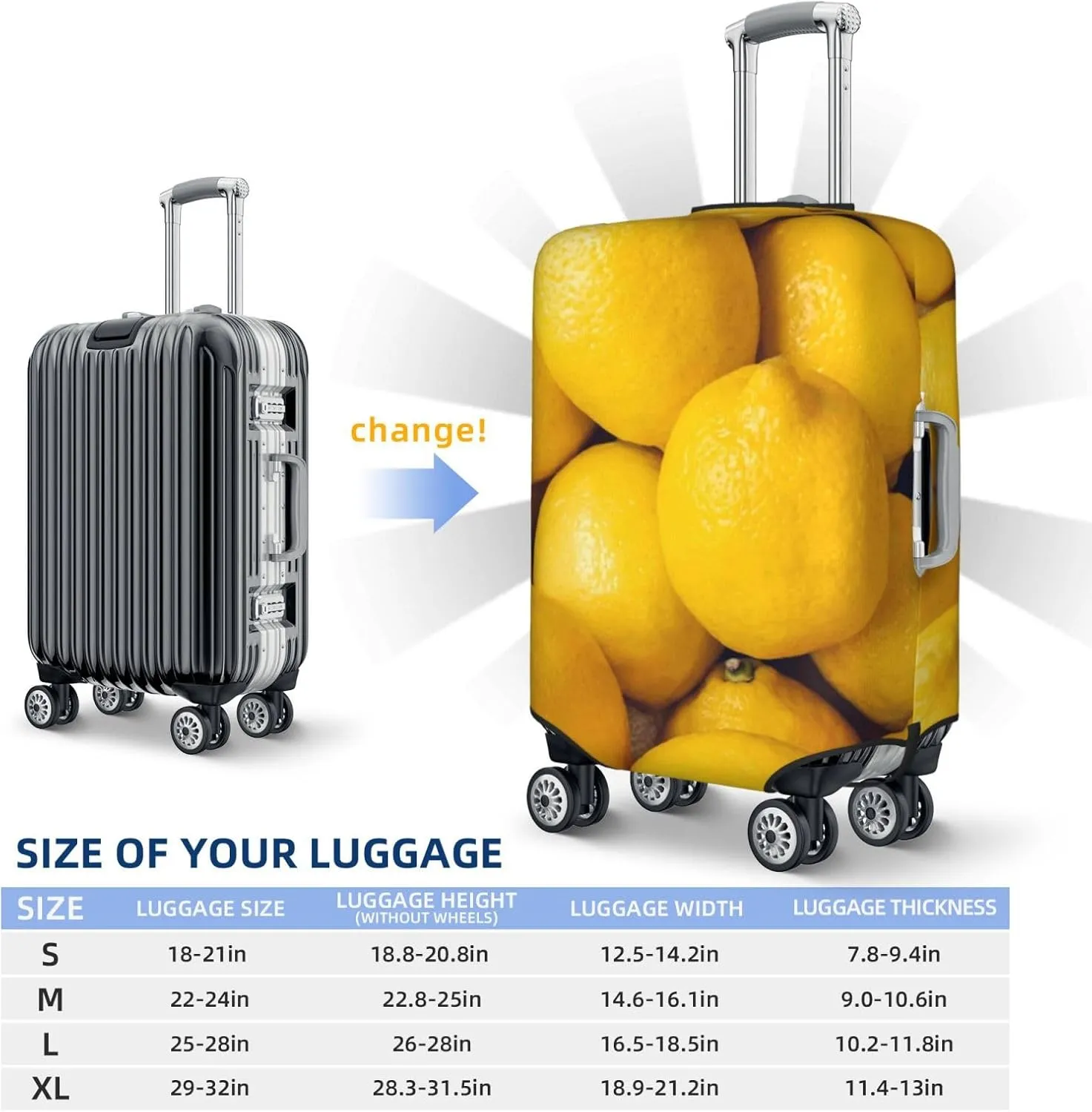 Ripe Yellow Lemon Luggage Cover,Washable Suitcase Covers Fashion Luggage Covers,Anti-Scratch Suitcase Protector Cover