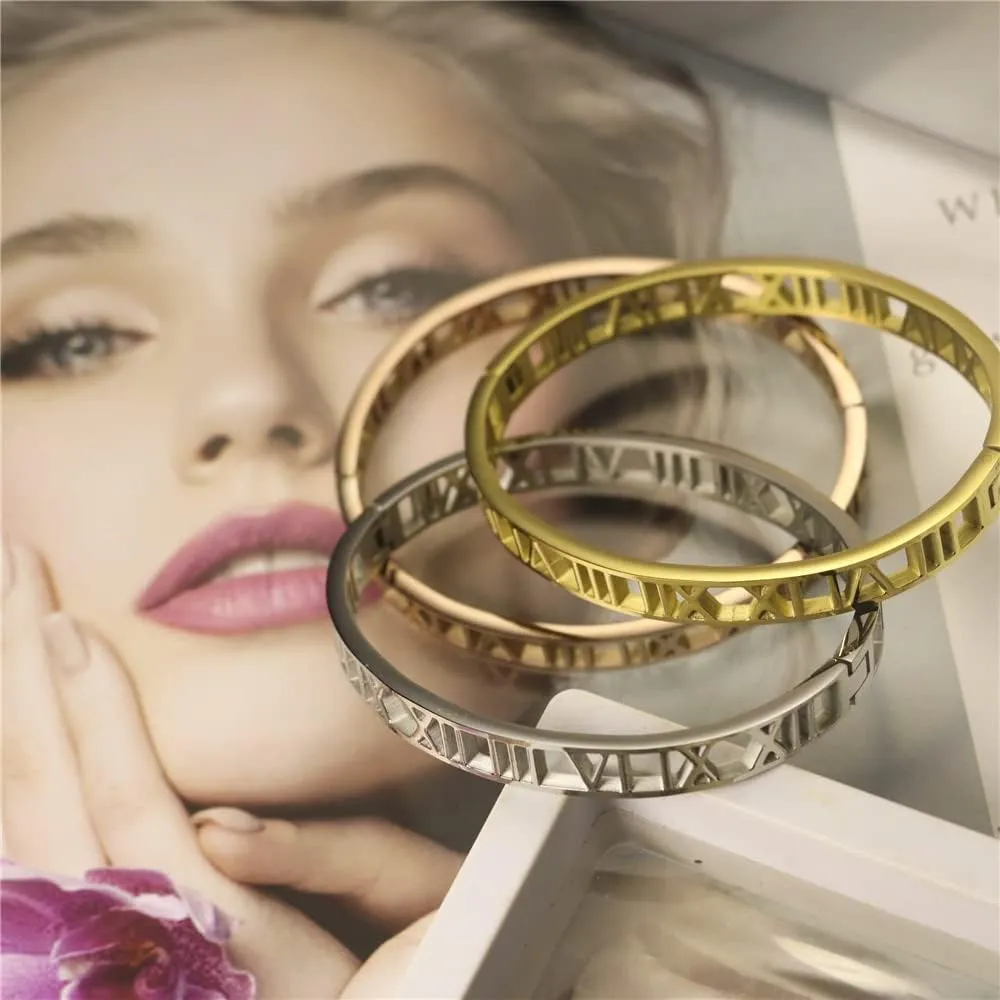 Roman Numeral Series Hollow Carved Bracelet - Fashionable Women's Three-Color Roman Bracelet