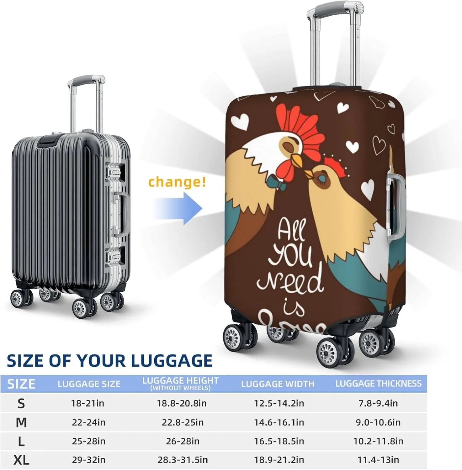 Rooster And Chicken Luggage Cover,Washable Suitcase Covers Fashion Luggage Covers,Anti-Scratch Suitcase Protector Cover