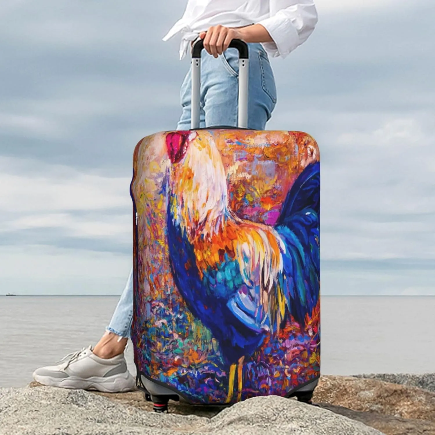Rooster Oil Painting Luggage Cover,Washable Suitcase Covers Fashion Luggage Covers,Anti-Scratch Suitcase Protector Cover