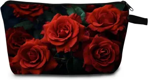 Rose Floral Cosmetic Bag Elegant Printed Makeup Organizer Romantic Travel & Daily Essentials Pouch Valentine's Gift Idea