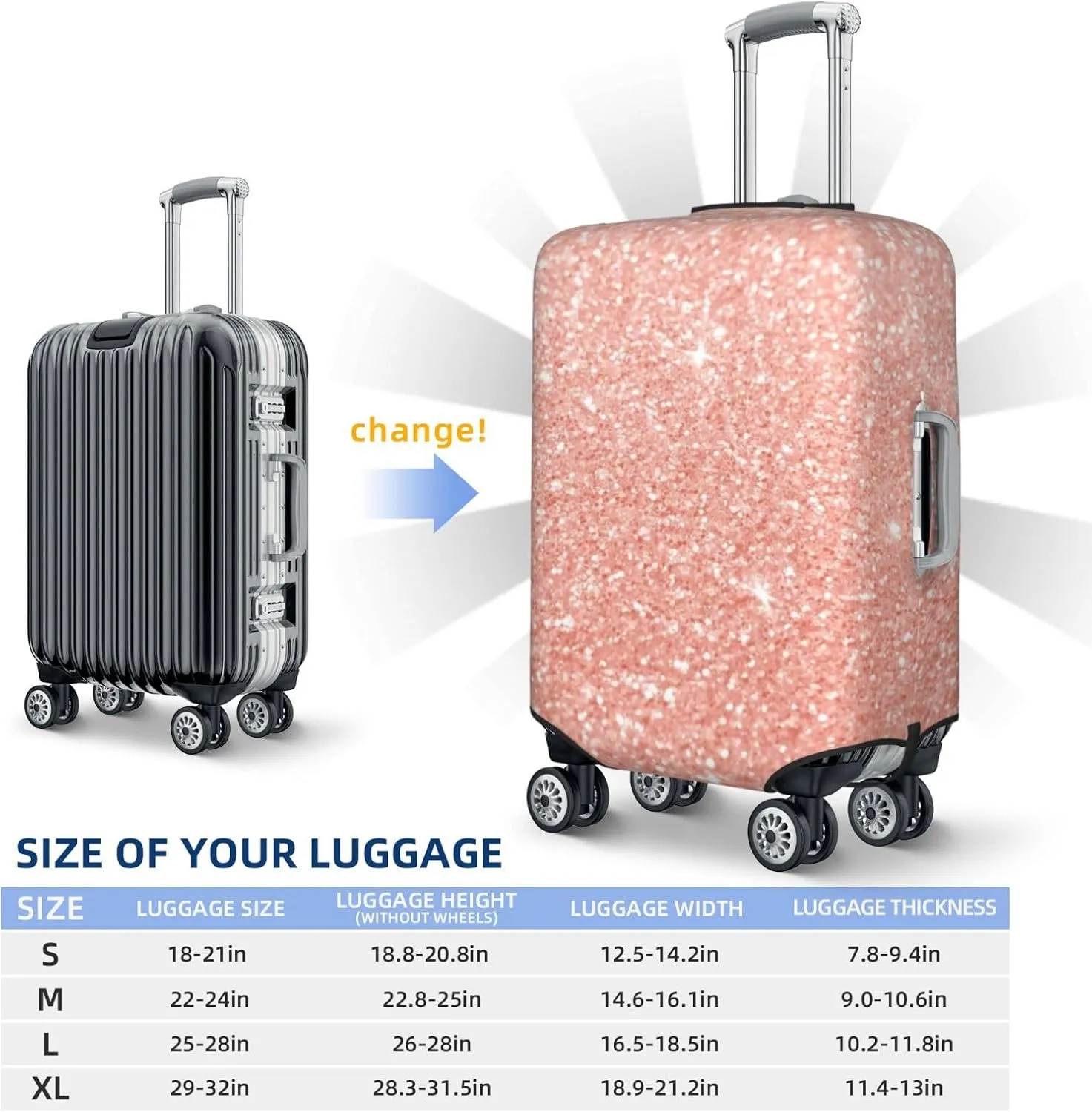 Rose Gold Glitter Luggage Cover,Washable Suitcase Covers Fashion Luggage Covers,Anti-Scratch Suitcase Protector Cover