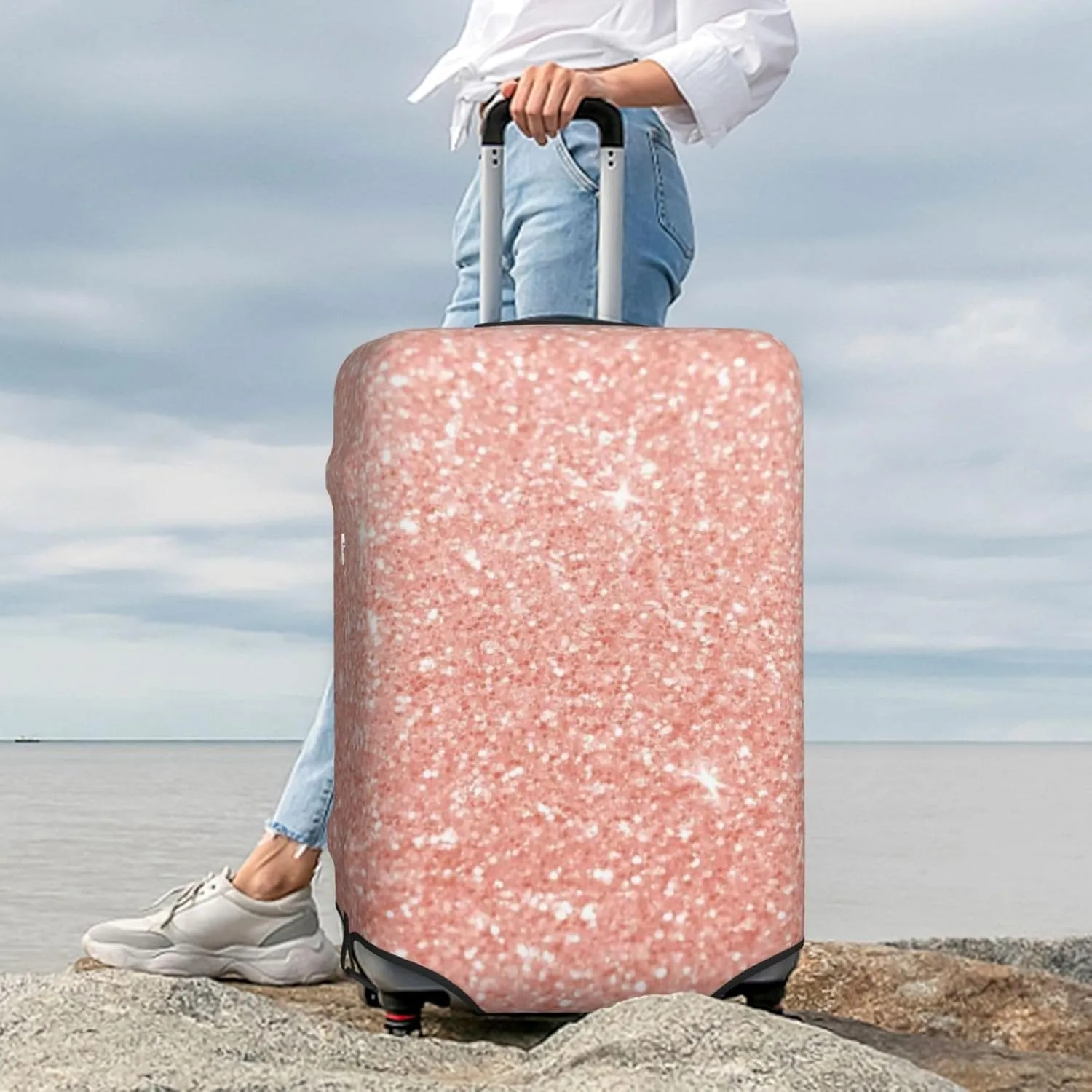 Rose Gold Glitter Luggage Cover,Washable Suitcase Covers Fashion Luggage Covers,Anti-Scratch Suitcase Protector Cover