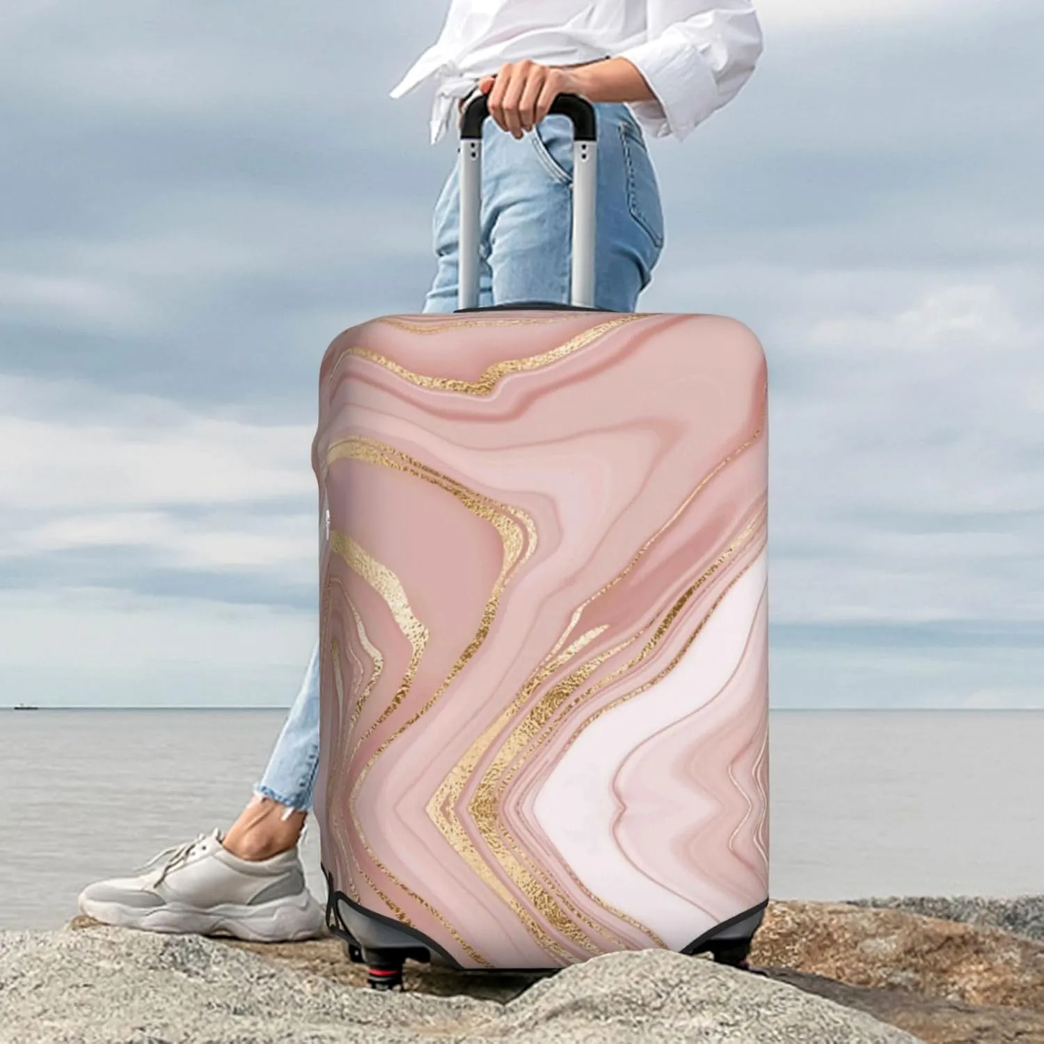 Rose Gold Glitter Splatter Luggage Cover,Washable Suitcase Covers Fashion Luggage Covers,Anti-Scratch Suitcase Protector Cover