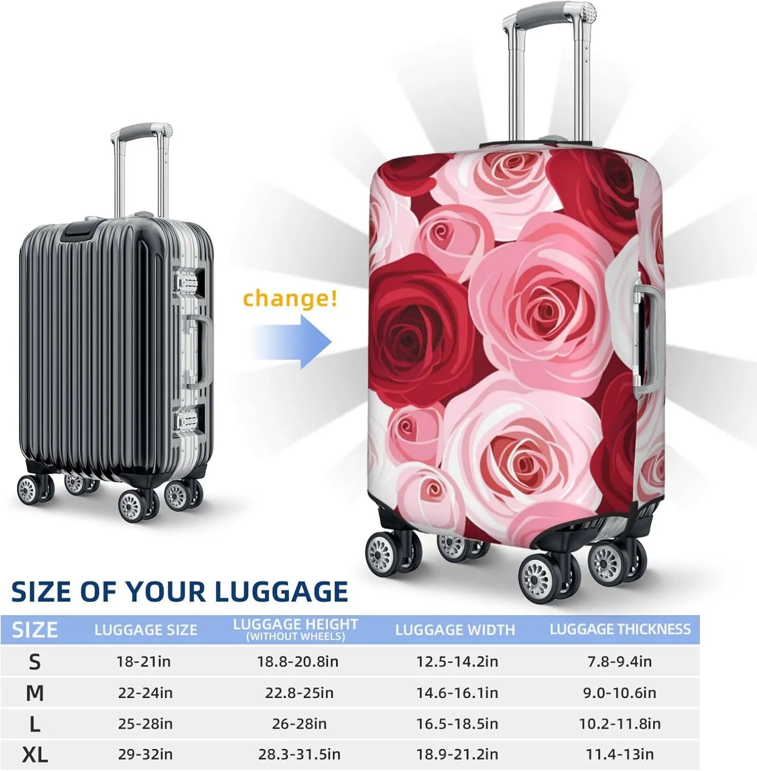 Rose Luggage Cover,Washable Suitcase Covers Fashion Luggage Covers,Anti-Scratch Suitcase Protector Cover