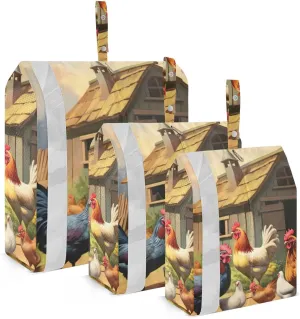 Rural Roosters Packing Cubes Set of 3, Lightweight Travel Luggage Organizers Foldable Bags for Easy Packing and Organization