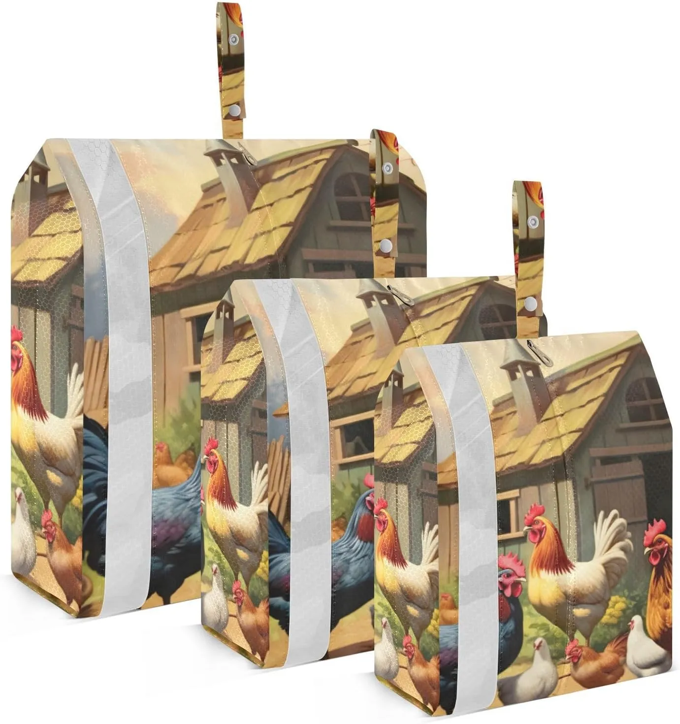 Rural Roosters Packing Cubes Set of 3, Lightweight Travel Luggage Organizers Foldable Bags for Easy Packing and Organization