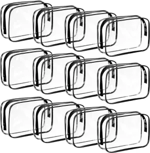 SAREAL Clear Travel Toiletry Bag Clear Makeup Bag, 12 Pcs Cosmetic Toiletry Bag Clear Makeup Organizer for Travel, Transparent Cosmetic Bag for Travel Makeup Organizer, Black