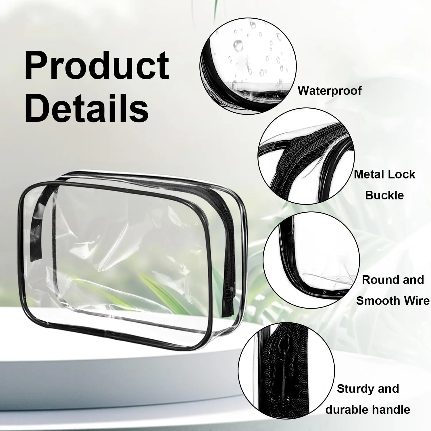 SAREAL Clear Travel Toiletry Bag Clear Makeup Bag, 12 Pcs Cosmetic Toiletry Bag Clear Makeup Organizer for Travel, Transparent Cosmetic Bag for Travel Makeup Organizer, Black