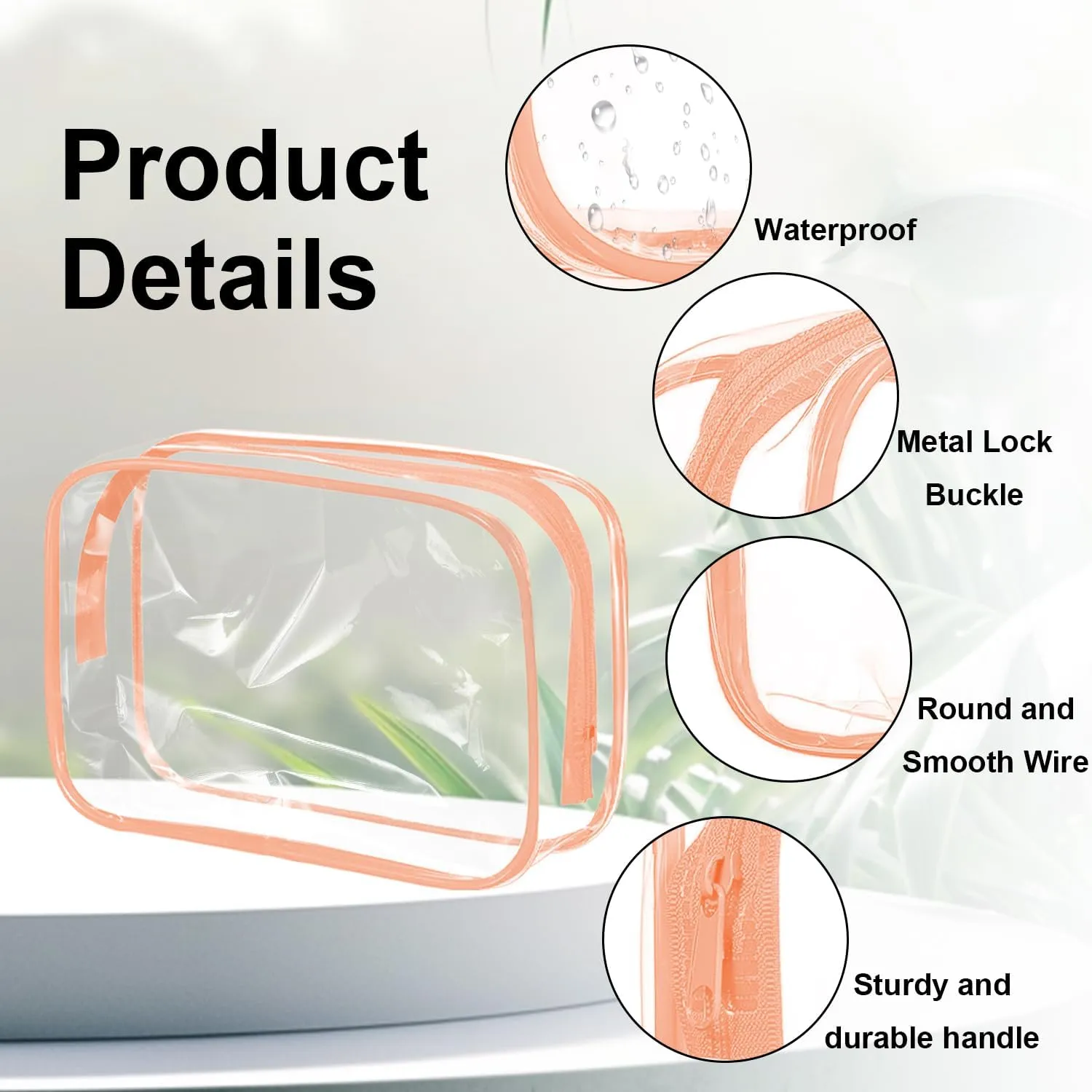 SAREAL Clear Travel Toiletry Bag Clear Makeup Bag, 12 Pcs Cosmetic Toiletry Bag Clear Makeup Organizer for Travel, Transparent Cosmetic Bag for Travel Makeup Organizer, Pink