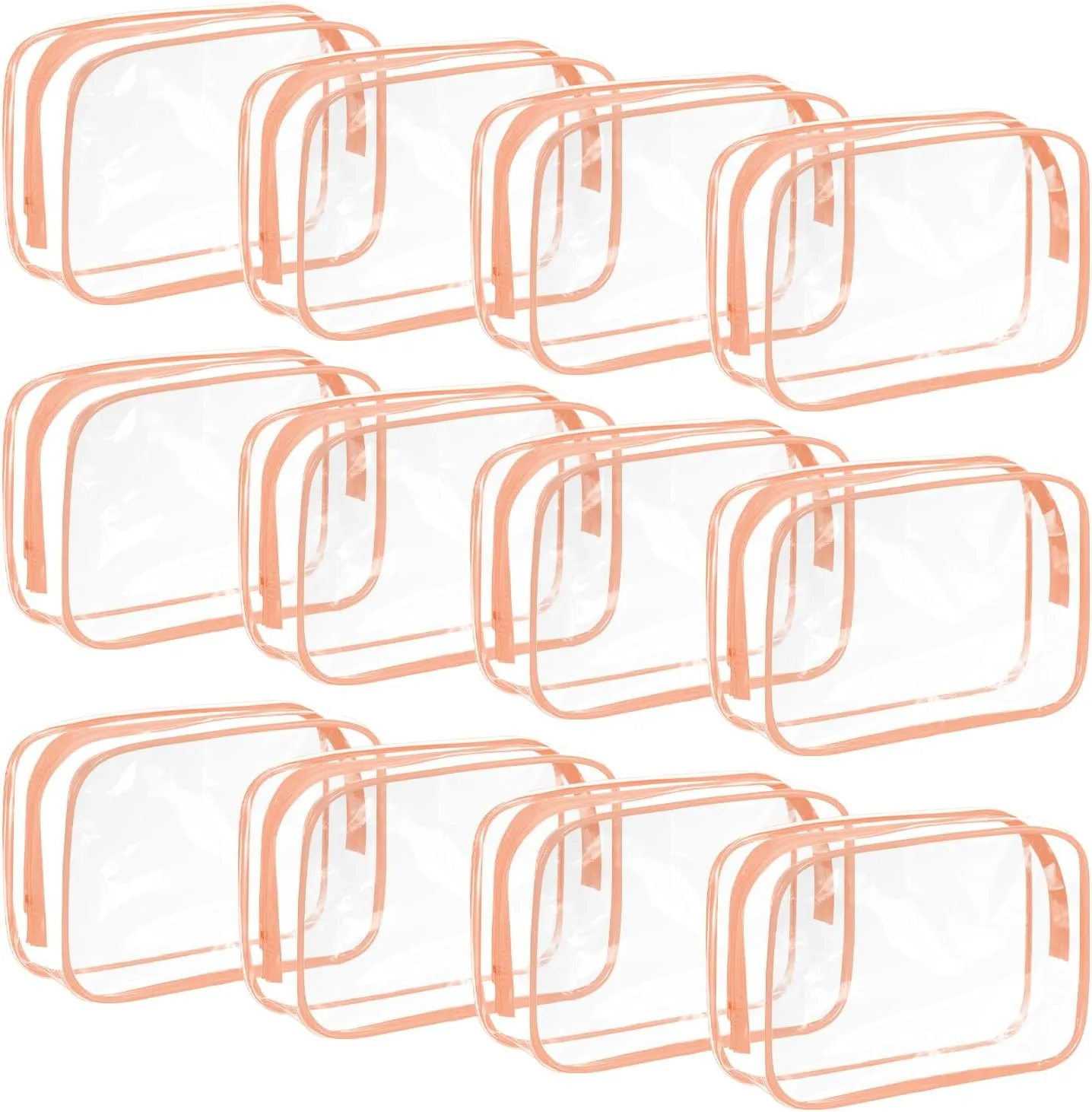 SAREAL Clear Travel Toiletry Bag Clear Makeup Bag, 12 Pcs Cosmetic Toiletry Bag Clear Makeup Organizer for Travel, Transparent Cosmetic Bag for Travel Makeup Organizer, Pink
