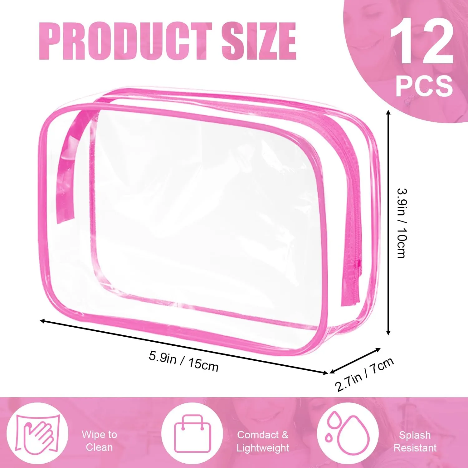 SAREAL Clear Travel Toiletry Bag Clear Makeup Bag, 12 Pcs Cosmetic Toiletry Bag Clear Makeup Organizer for Travel, Transparent Cosmetic Bag for Travel Makeup Organizer, Red
