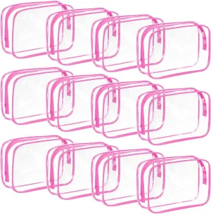 SAREAL Clear Travel Toiletry Bag Clear Makeup Bag, 12 Pcs Cosmetic Toiletry Bag Clear Makeup Organizer for Travel, Transparent Cosmetic Bag for Travel Makeup Organizer, Red