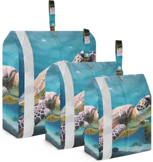 Sea Turtle Pattern Packing Cubes Set of 3, Lightweight Travel Luggage Organizers Foldable Bags for Easy Packing and Organization