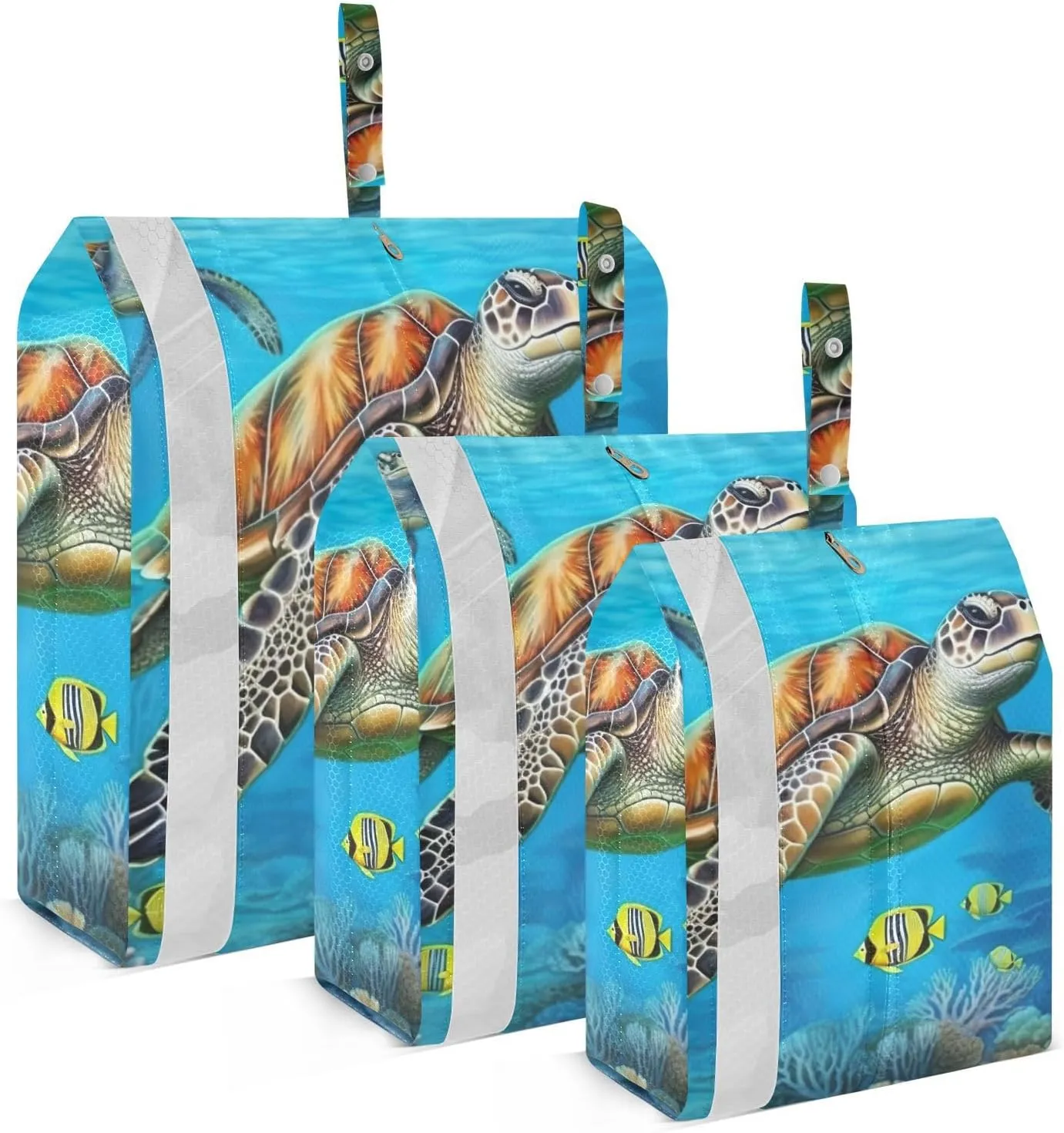 Sea Turtle Underwater Packing Cubes Set of 3, Lightweight Travel Luggage Organizers Foldable Bags for Easy Packing and Organization
