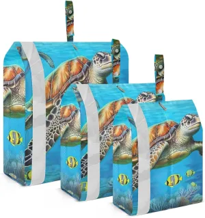 Sea Turtle Underwater Packing Cubes Set of 3, Lightweight Travel Luggage Organizers Foldable Bags for Easy Packing and Organization