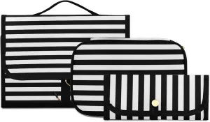 senya Black and White Stripes Toiletry Bag Hanging Travel Makeup Bag 3 PCS, Portable Makeup Organizer Cosmetic Bag Clear