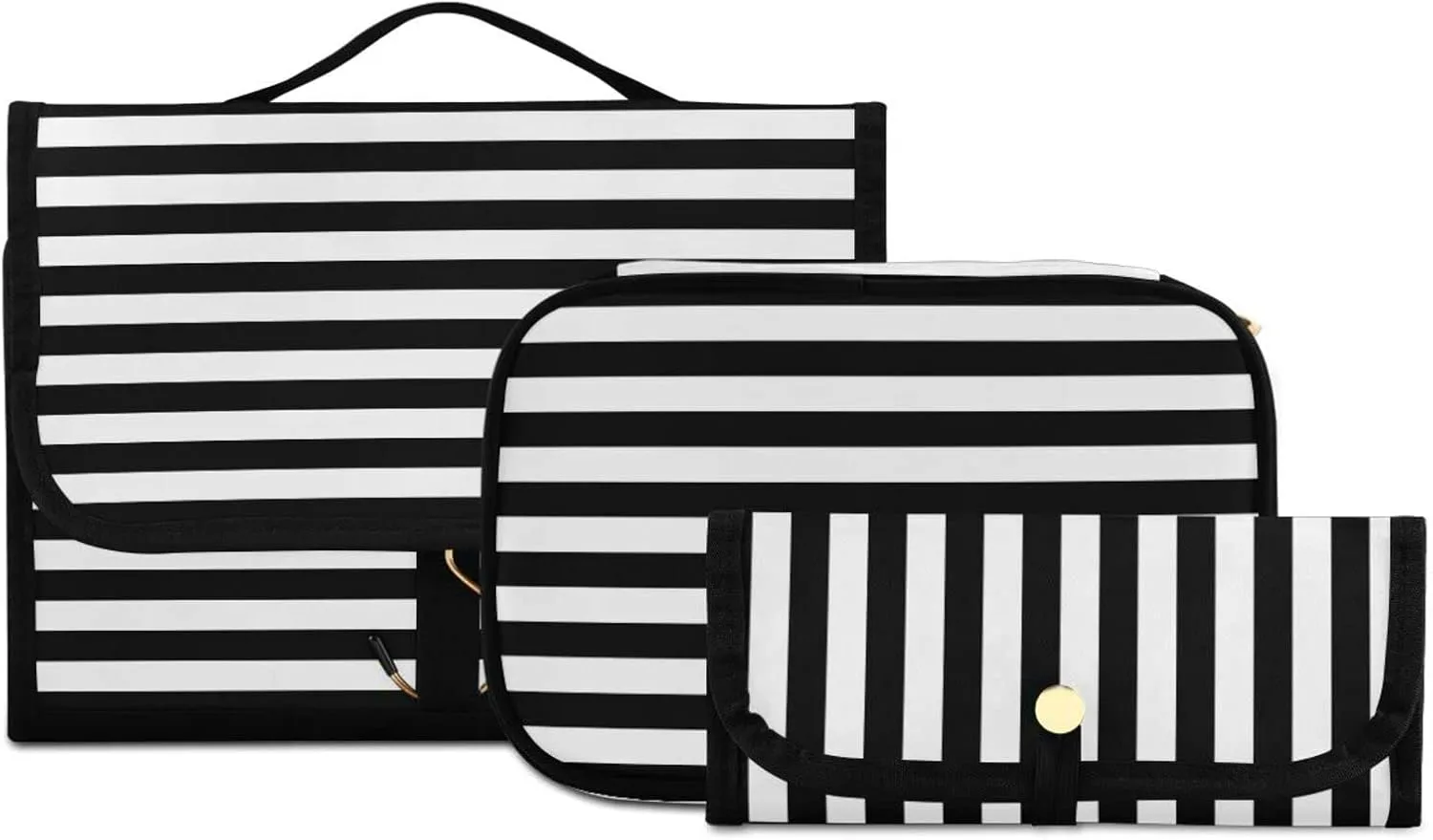 senya Black and White Stripes Toiletry Bag Hanging Travel Makeup Bag 3 PCS, Portable Makeup Organizer Cosmetic Bag Clear