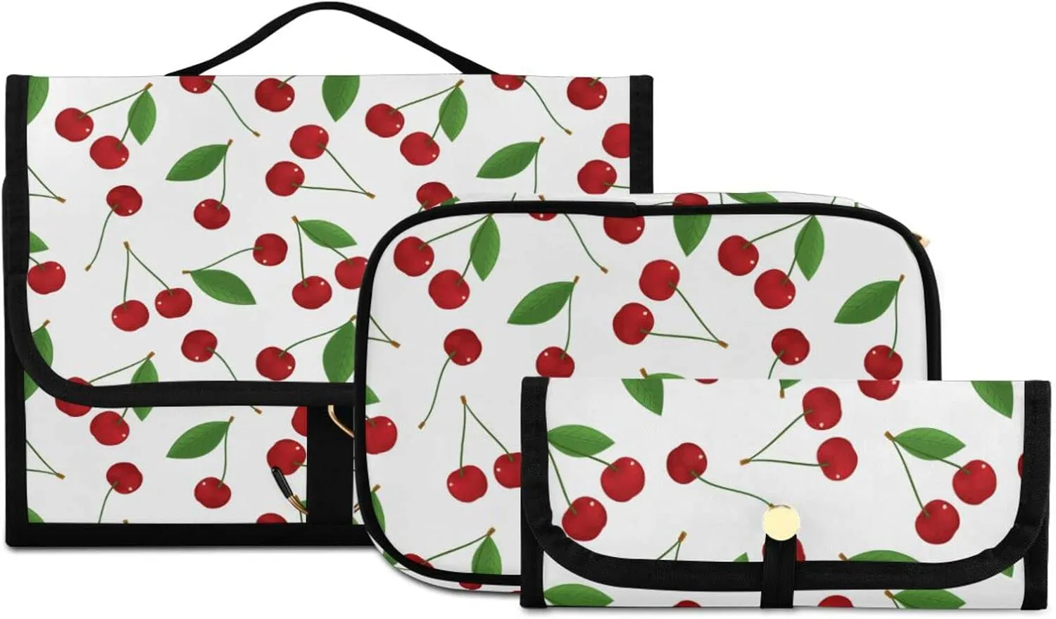 senya Cherry and Leaves Toiletry Bag Hanging Travel Makeup Bag 3 PCS, Portable Makeup Organizer Cosmetic Bag Clear