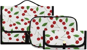 senya Cherry and Leaves Toiletry Bag Hanging Travel Makeup Bag 3 PCS, Portable Makeup Organizer Cosmetic Bag Clear