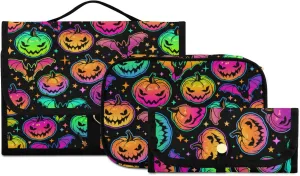 senya Colorful Halloween Pumpkin Bat Star Toiletry Bag Hanging Travel Makeup Bag 3 PCS, Portable Makeup Organizer Cosmetic Bag Clear