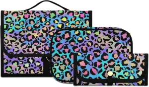 senya Leopard Print Purple Blue Cheetah Toiletry Bag Hanging Travel Makeup Bag 3 PCS, Portable Makeup Organizer Cosmetic Bag Clear