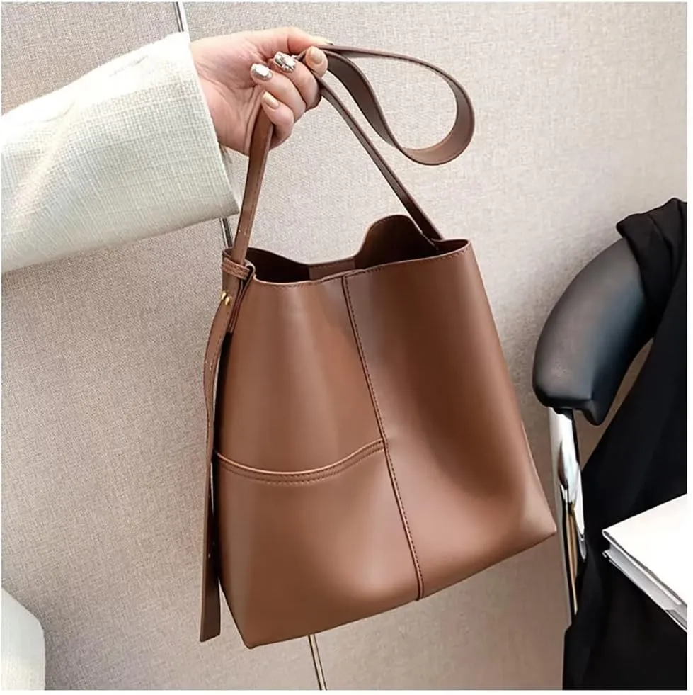 Shoulder Bag for Women Minimalist Bucket Bag Spacious Tote Handbag Everyday Commuter Bag with Zipper Cosmetic Pouch