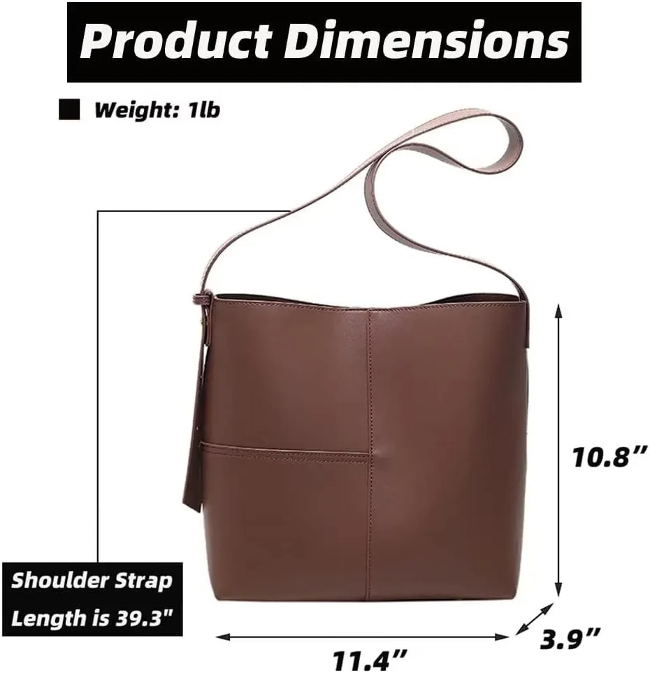 Shoulder Bag for Women Minimalist Bucket Bag Spacious Tote Handbag Everyday Commuter Bag with Zipper Cosmetic Pouch