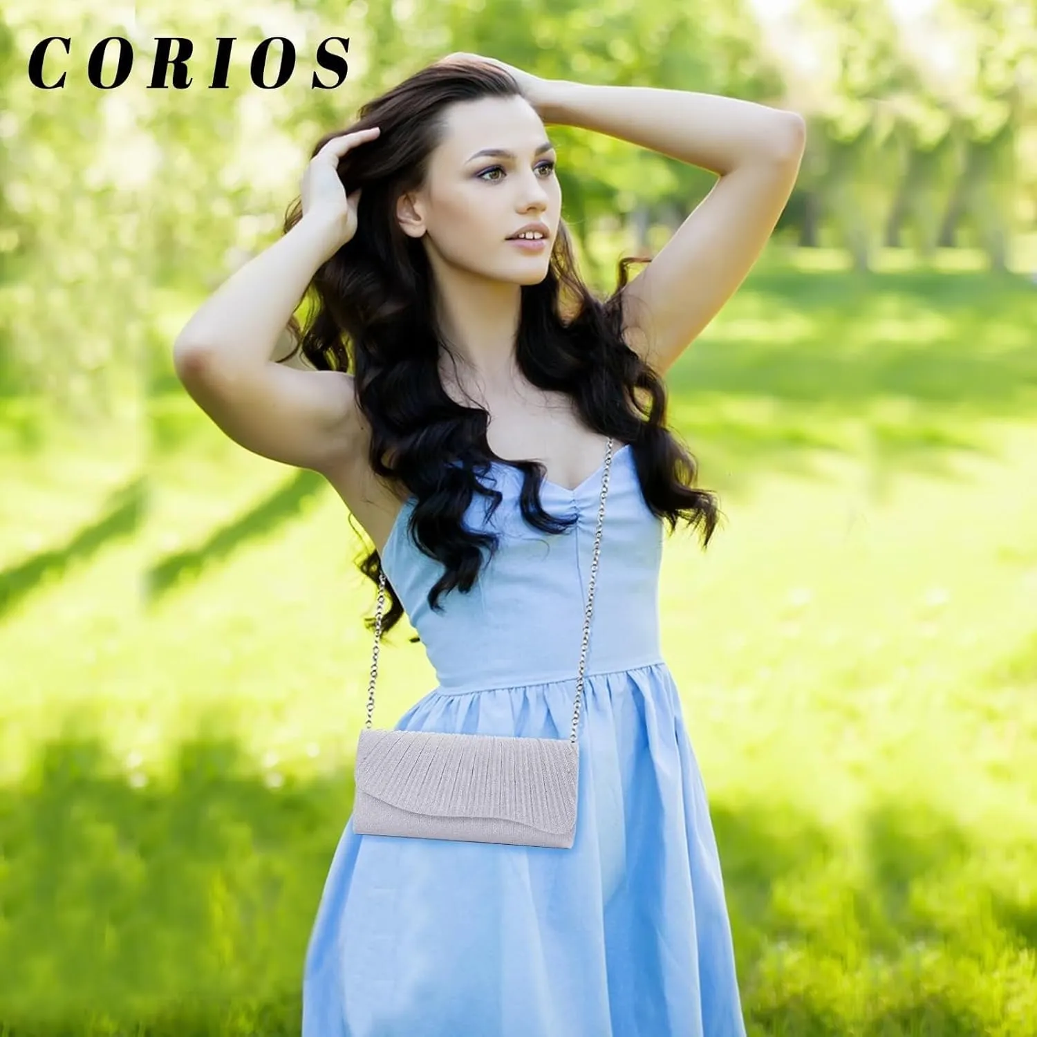 Shoulder Glitter Handbag with Long Chain Elegant Party Women Evening Shiny Sequins Clutch Bridal Wedding Purse