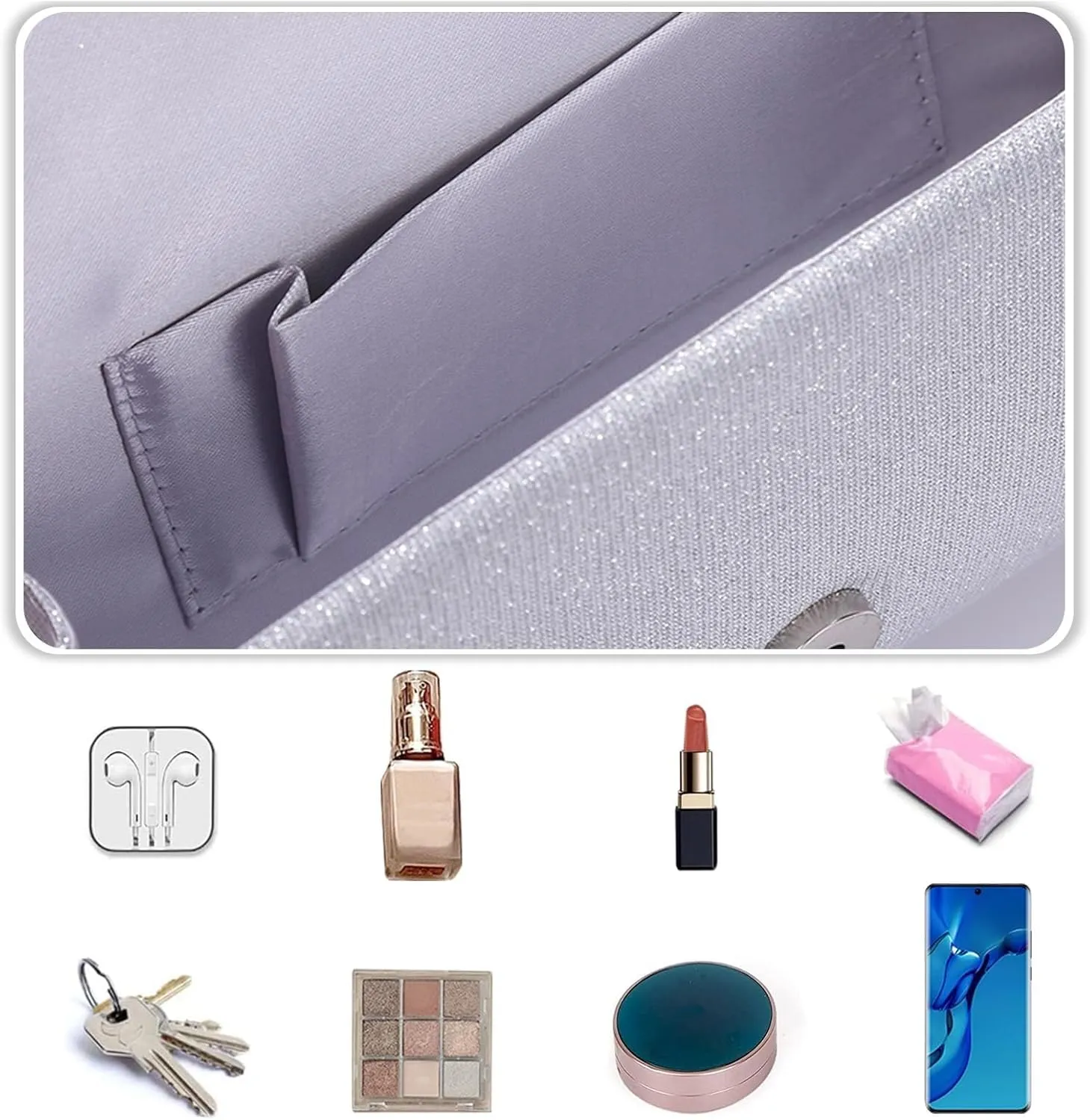 Shoulder Glitter Handbag with Long Chain Elegant Party Women Evening Shiny Sequins Clutch Bridal Wedding Purse