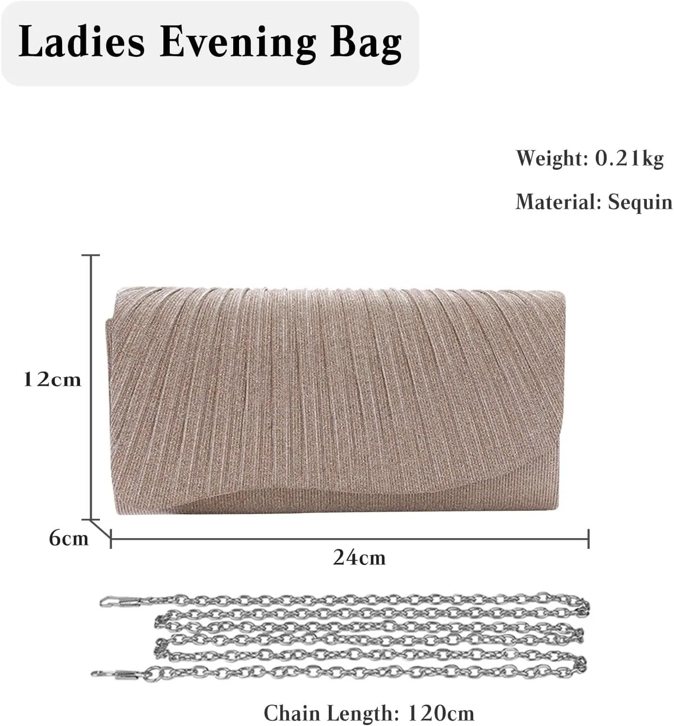 Shoulder Glitter Handbag with Long Chain Elegant Party Women Evening Shiny Sequins Clutch Bridal Wedding Purse