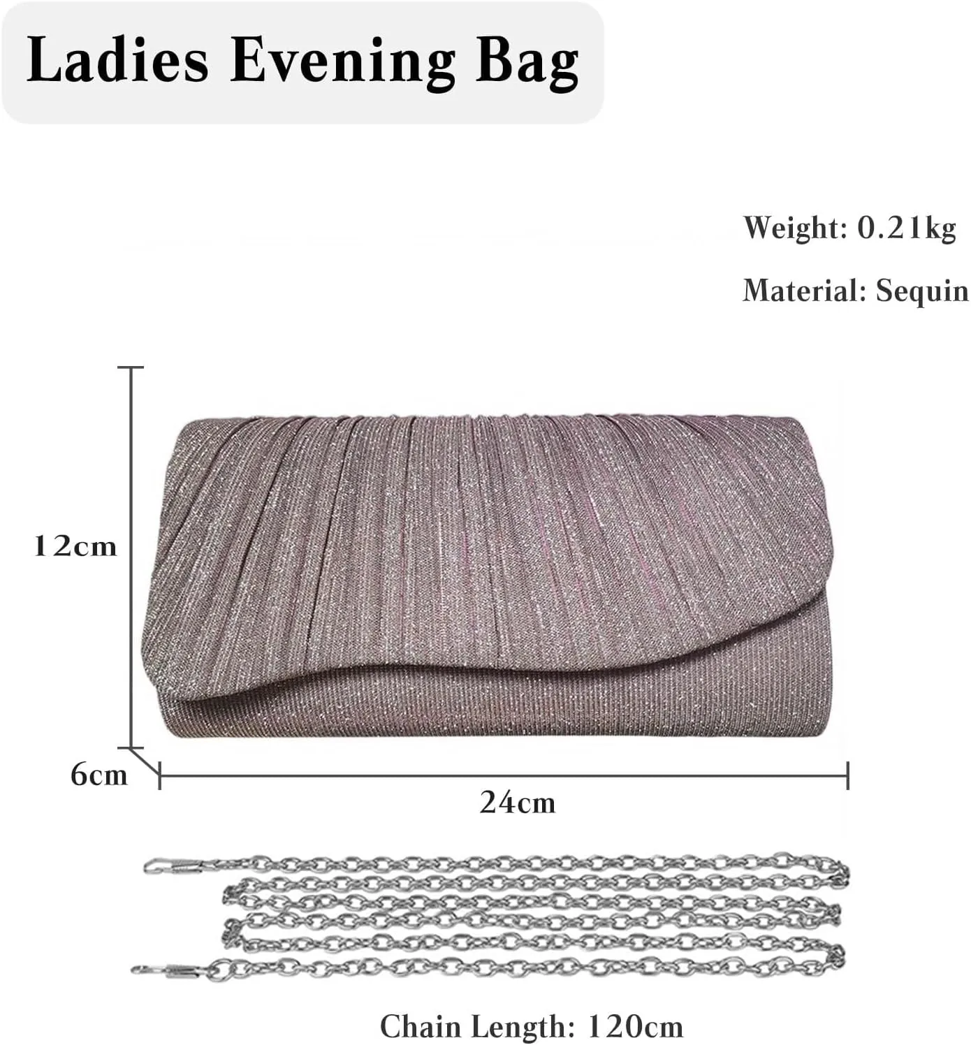 Shoulder Glitter Handbag with Long Chain Elegant Party Women Evening Shiny Sequins Clutch Bridal Wedding Purse
