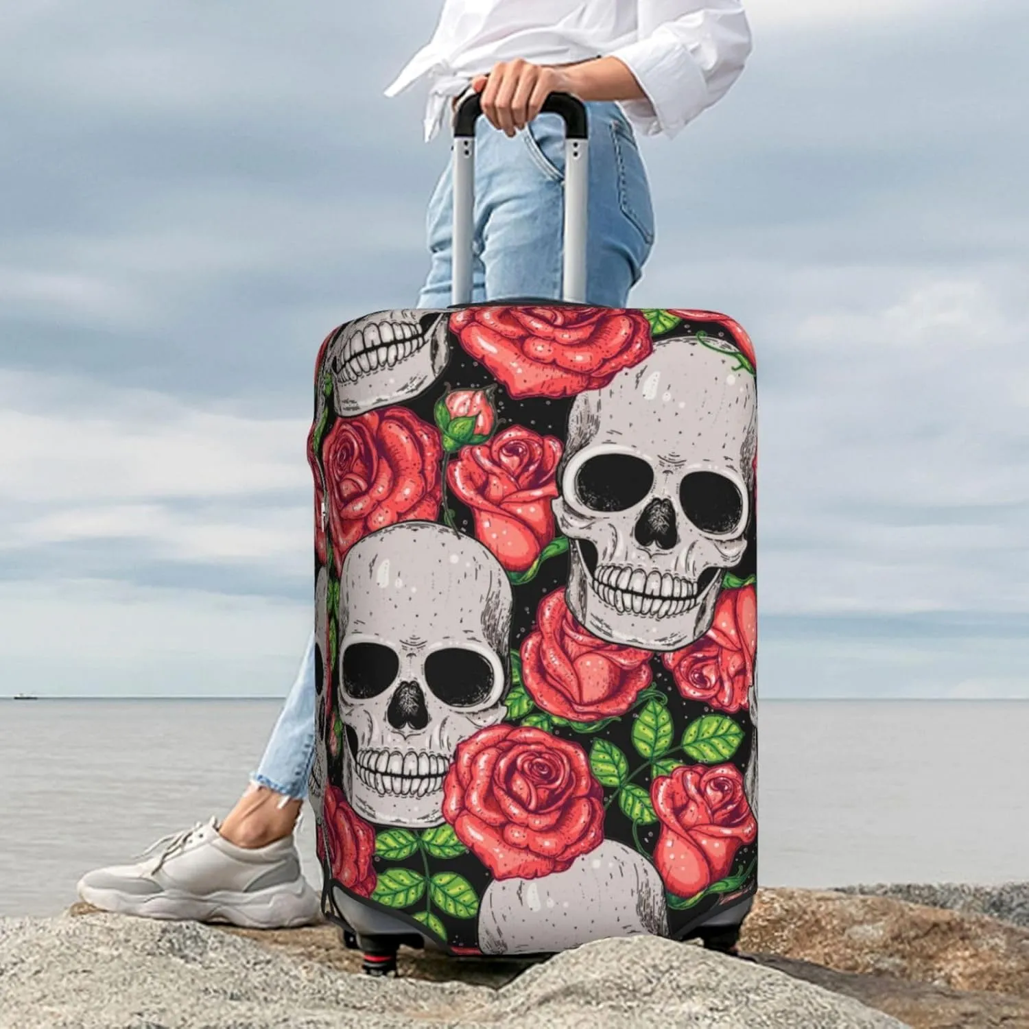 Skull And Roses Luggage Cover,Washable Suitcase Covers Fashion Luggage Covers,Anti-Scratch Suitcase Protector Cover