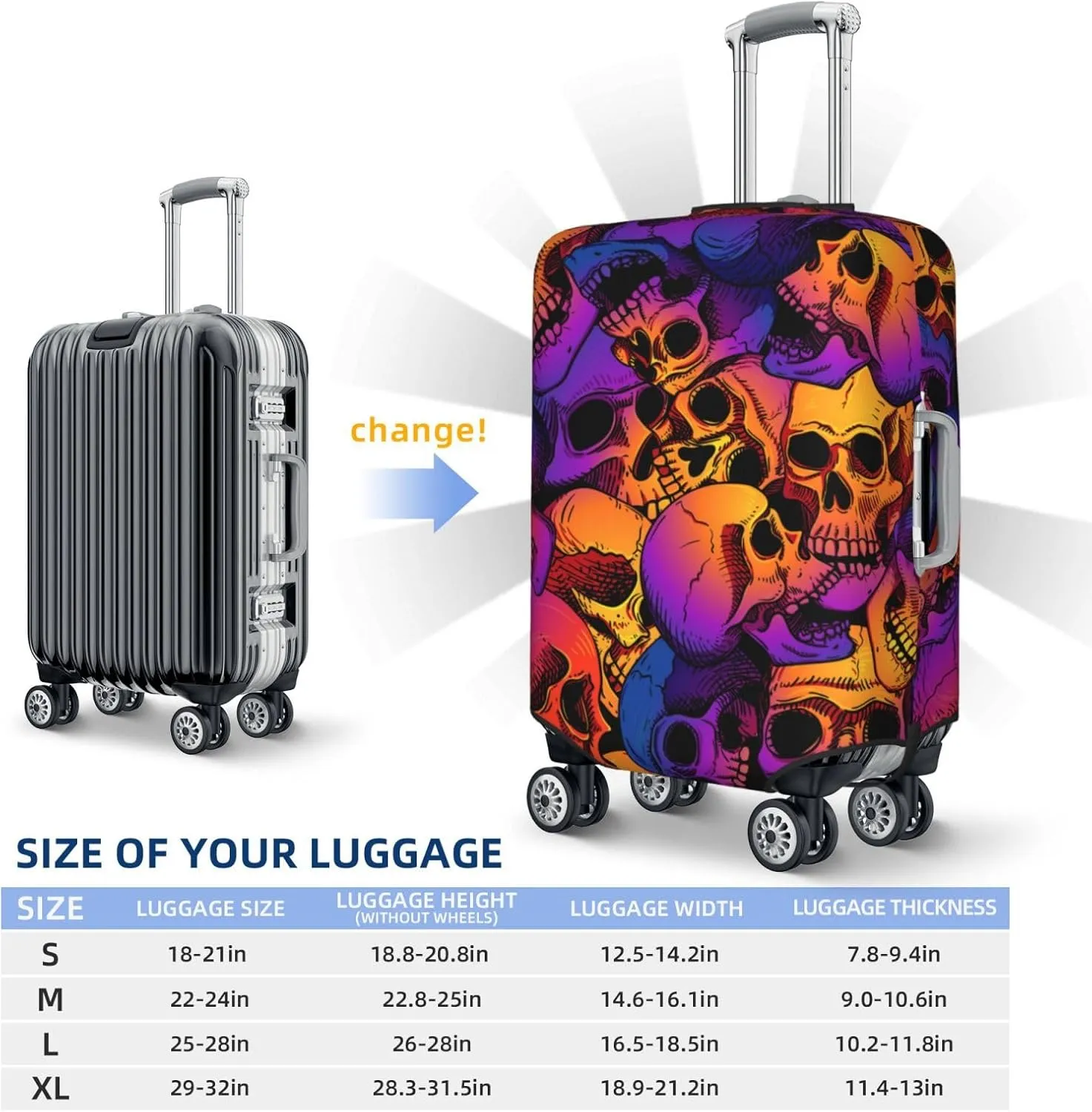 Skull Luggage Cover,Washable Suitcase Covers Fashion Luggage Covers,Anti-Scratch Suitcase Protector Cover