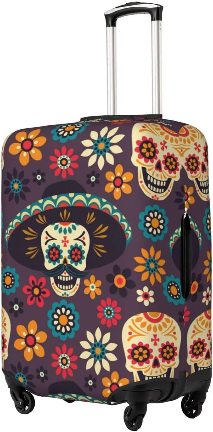 Skulls And Flowers Luggage Cover,Washable Suitcase Covers Fashion Luggage Covers,Anti-Scratch Suitcase Protector Cover