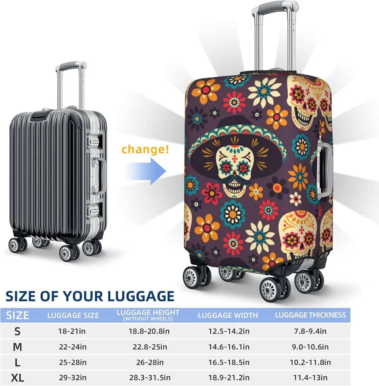 Skulls And Flowers Luggage Cover,Washable Suitcase Covers Fashion Luggage Covers,Anti-Scratch Suitcase Protector Cover