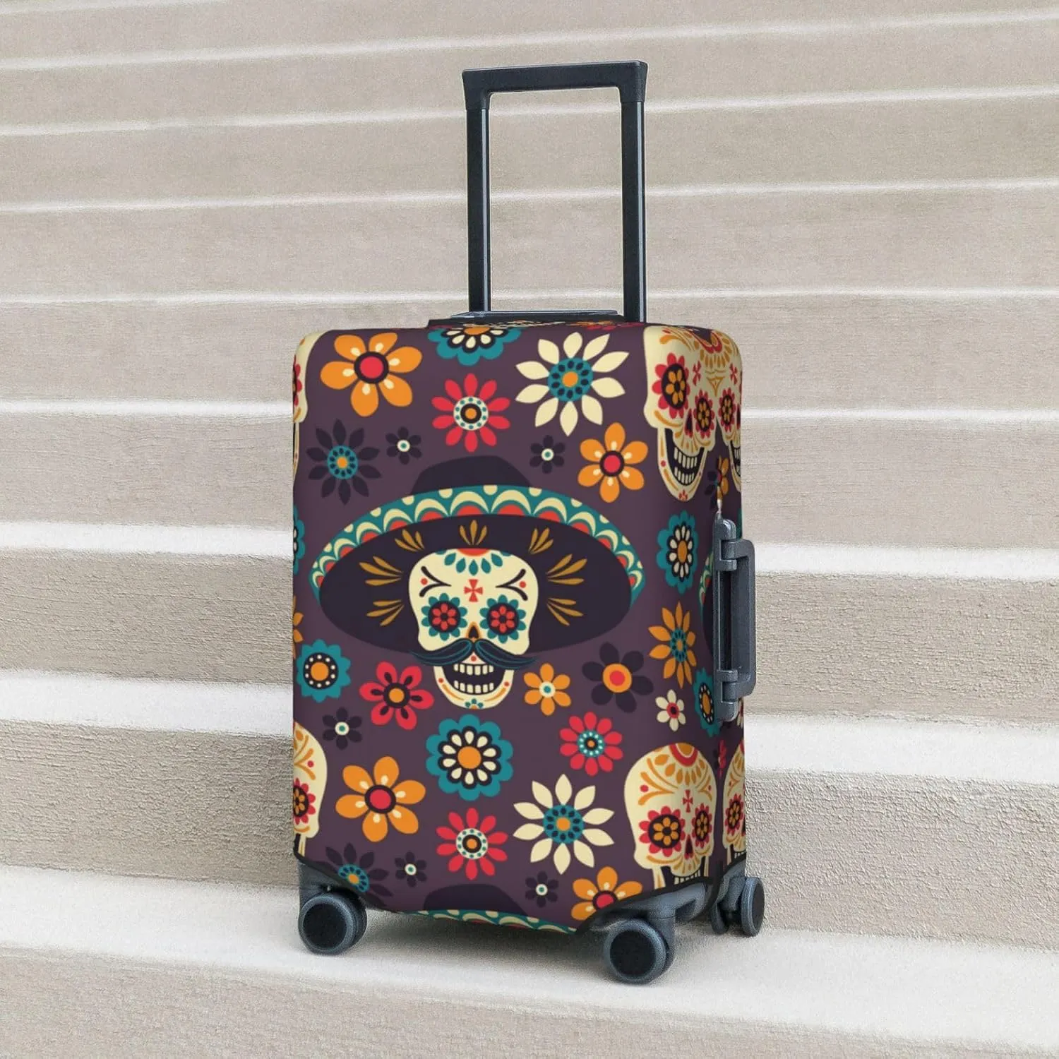 Skulls And Flowers Luggage Cover,Washable Suitcase Covers Fashion Luggage Covers,Anti-Scratch Suitcase Protector Cover
