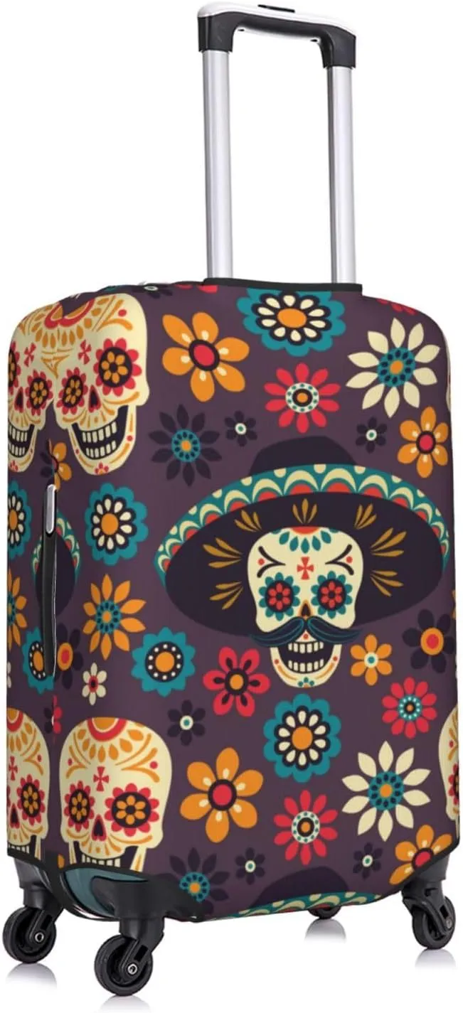 Skulls And Flowers Luggage Cover,Washable Suitcase Covers Fashion Luggage Covers,Anti-Scratch Suitcase Protector Cover